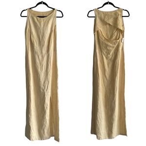 TERRAWARE Mykonos Linen Sleeveless Open Back Maxi Dress Front Slit Yellow XS